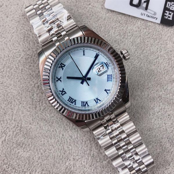 ST9 Datejust-Uhr aus Stahl, 41 mm, 2813, automatisches mechanisches Uhrwerk, babyblaues Zifferblatt, geriffelte Lünette, Saphir-V3-Armband, Herrenuhr254Z