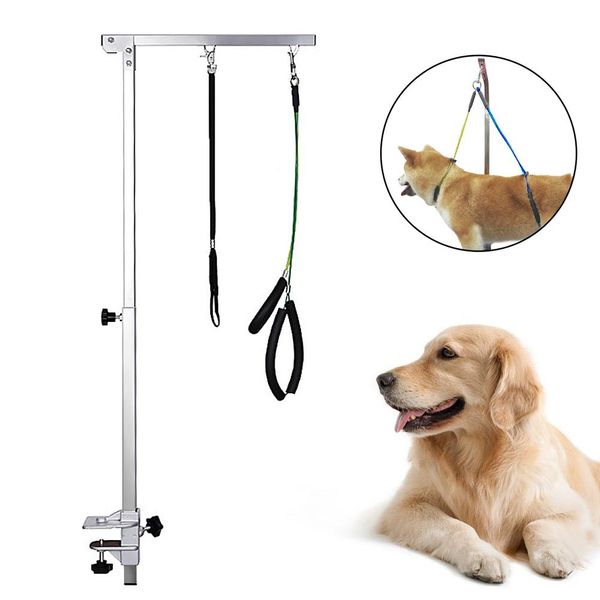 Acessórios 1pcs dobrável aço inoxidável cachorro Braço de limpeza de 39 polegadas Ferramenta de limpeza de animais de estimação com laço de grampo para a tabela de limpeza ajustável