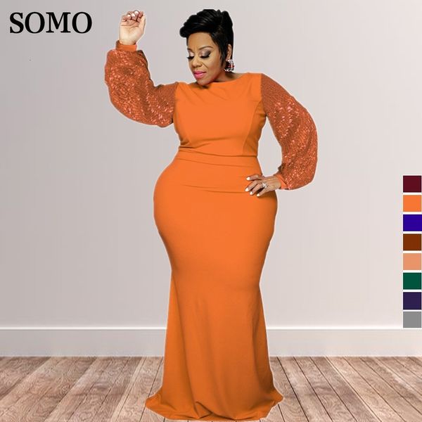 Vestidos de tamanho plus size lantejas de retalhos de retalhos de manga longa vestido de noite roupas de outono maxi tamanho por atacado 230518