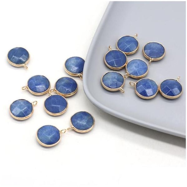 Colares pendentes por atacado 10pcs de pedra natural azul aventurina redonda em ouro para jóias que fabricam acessórios de brinco de colar diy dhmpz