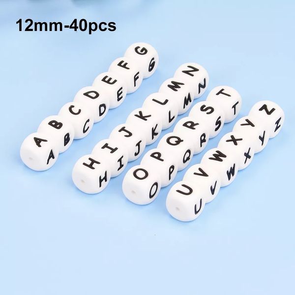 Baby dentes brinquedos lofca 40pcslot alfabeto 12mm letra de letra de silicone de 12 mm BPA BPA Free for Name Make Diy Colar 230518