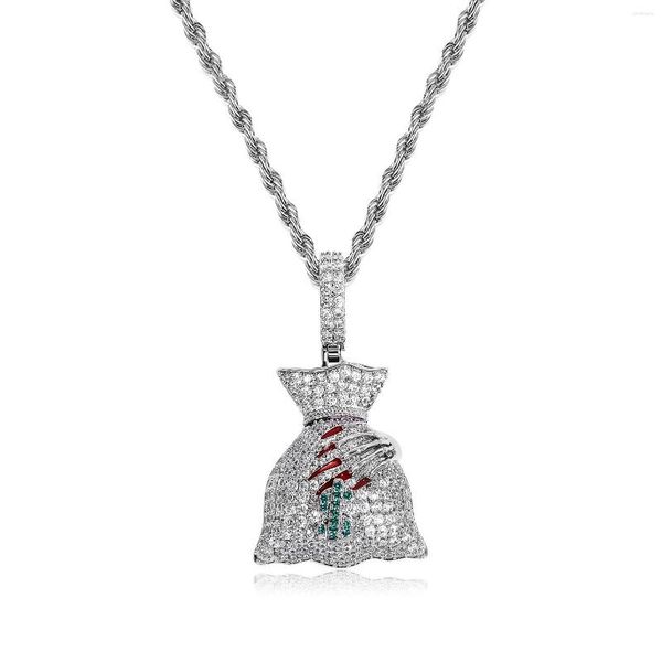 Anhänger Halsketten Geldbörse Iced Out Zirkonia Männer Frauen Hip Hop Schädel Hand Geld Tasche Rock Mode Schmuck Anhänger Charms