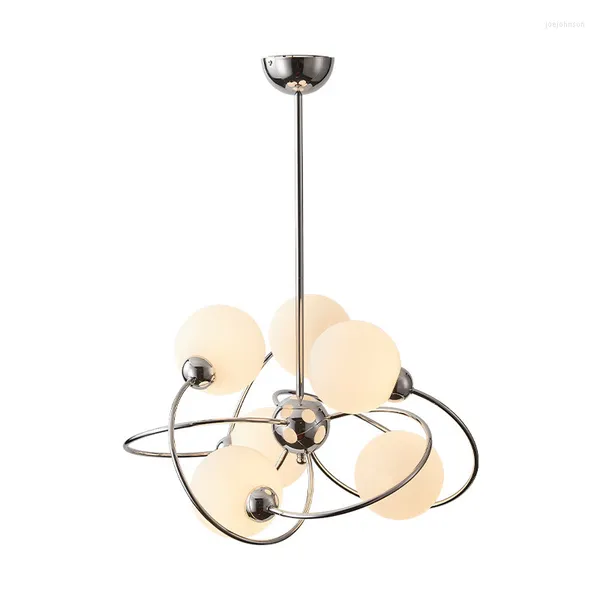 Lâmpadas pendentes Candelier Led Modern for Dining Room Chrome 6 Glasses Luzes de iluminação interna Decoração de vida