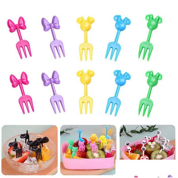 Forks Animal Fruit Food Mini desenho animado Tooticks for Kids Birthday Party Decor Drop Drop Drop Home Garden Kitchen Dining Dht63