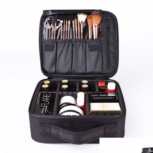 Borse portaoggetti Borsa per trucco portatile professionale Organizzatore cosmetico impermeabile da viaggio con divisori regolabili Drop Delivery Home Garde Dhtsk