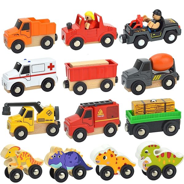 Modelo Diecast Modelo de madeira Locomotiva de trem magnética Toy Toy Wood Railway Toys for Kids Gifts Fit Biro Themes Faixas 230518