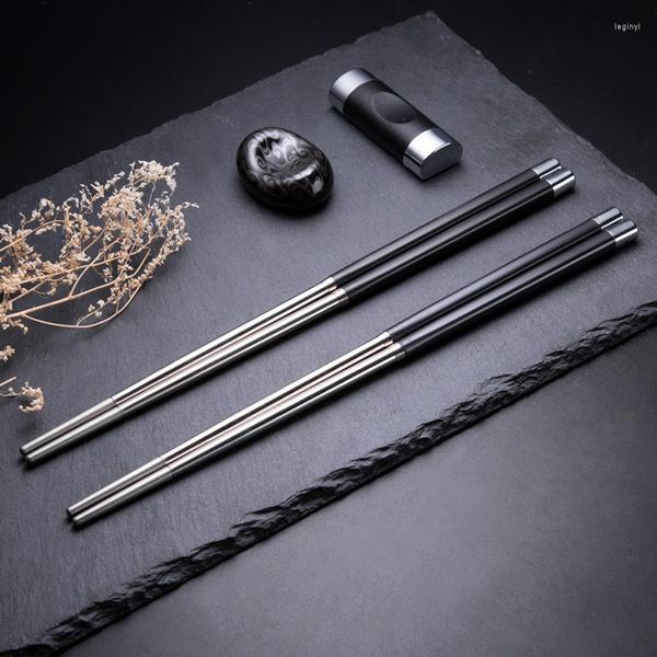 Bacchette 1 paio di stoviglie cinesi riutilizzabili in acciaio inossidabile antiscivolo giapponesi per bastoncini di sushi