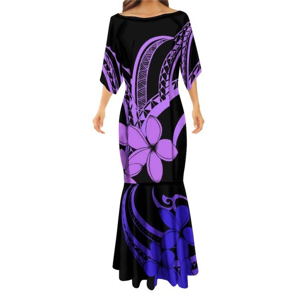 Vestidos meio manga sereia noturno de festas de festas polinésia padrão personalizado tamanho grande vestidos de peixe rabo de fazer vestidos de baile de dança mulher