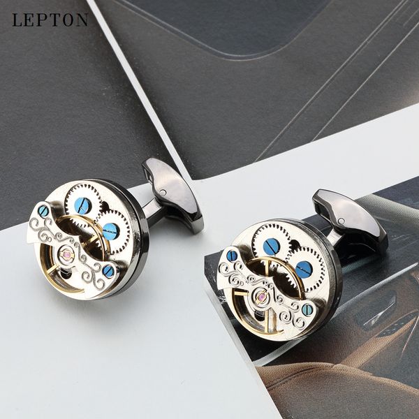 Lepton Tourbillon Movement Design Gemelli per uomo Wedding Groom Watch Steampunk Gear Meccanismo Gemelli Relojes gemelos