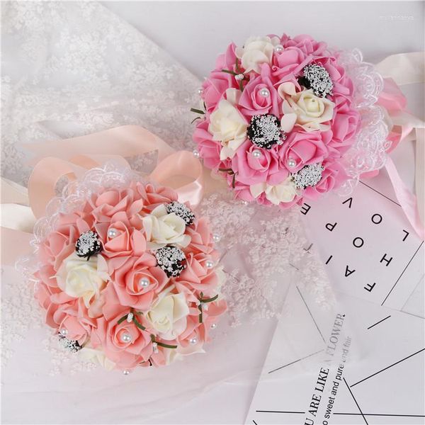 Декоративные цветы высококачественная 20 см. Розовая подружка невесты свадебная пена свадебная букет лента подделка de noiva 5 цвет