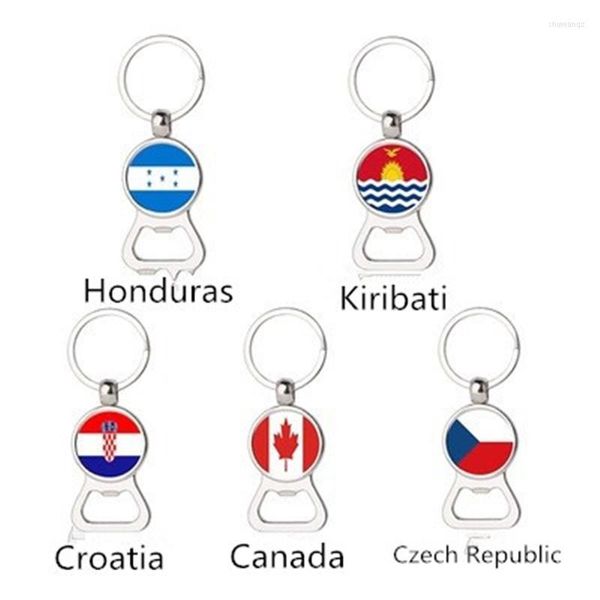 Schlüsselanhänger Kreative Honduras Kiribati Kanada Tschechische Kroatische Flagge Zeit Gem Multifunktions-Schlüsselanhänger Metall Bieröffner Zubehör