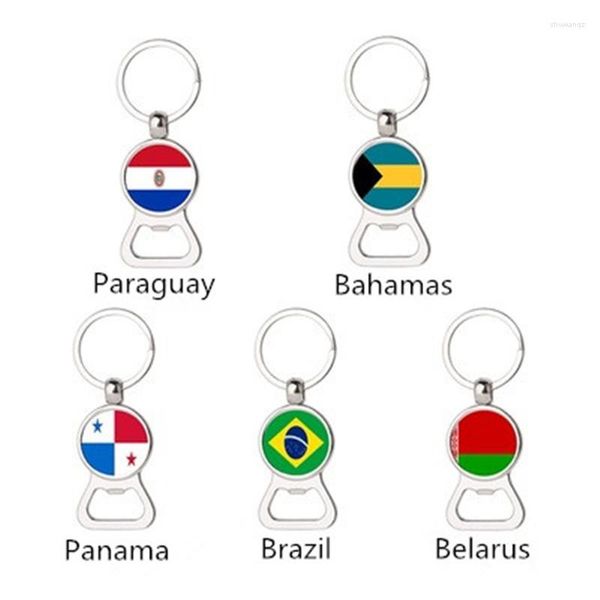 Portachiavi Creative Bahamas Paraguay Panama Brasile Bielorussia Flag Time Gem Portachiavi multifunzione Accessori apri birra in metallo