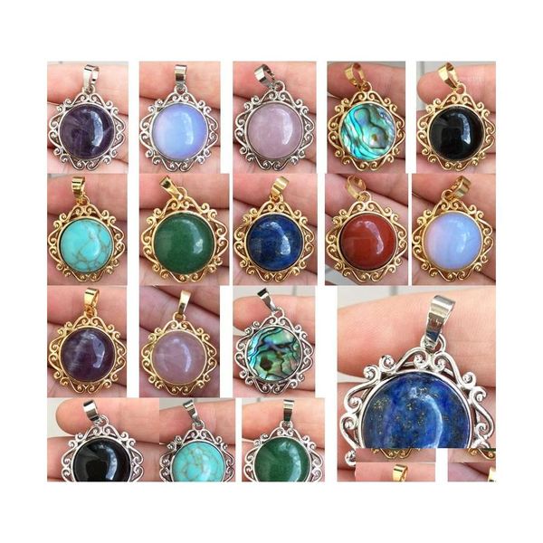 Kolye Kolyeler Aventurine Kabuğu Lapis Lazi Tiger Göz Kristal Goldstone Howlite Opal Yuvarlak Boncuk 1 PCS WFH747 DRAP TESLİM MİDERİ P DHLWG