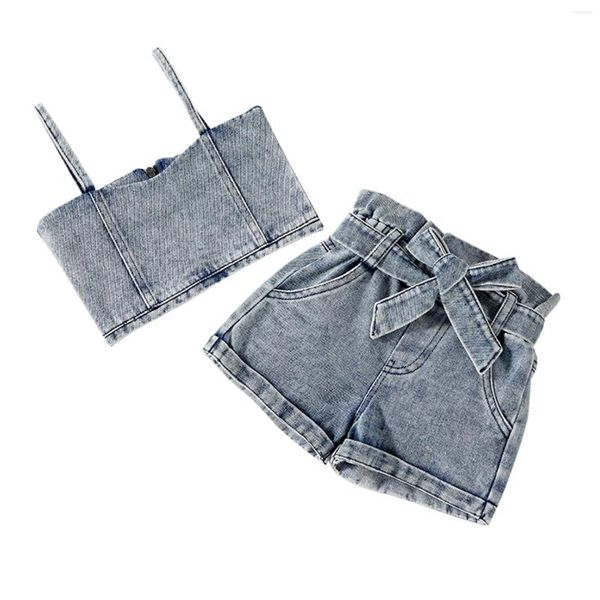 Kleidungssets für Kinder, Babys, Mädchen, Denim-Outfits, Spaghettiträger-Unterhemd mit kurzen Hosen für lässige tägliche Oberbekleidung, 18 Monate bis 6 Jahre