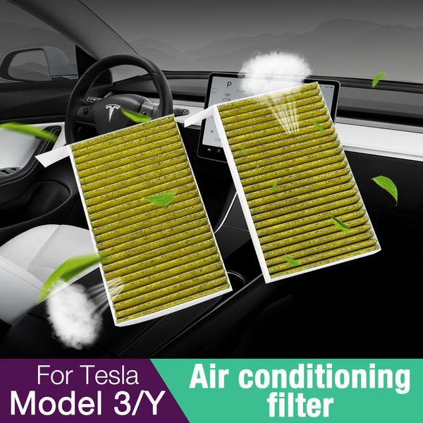 Per Tesla Model 3 Model Y 2023 Filtro dell'aria a carbone attivo Set di 2 pezzi Accessori per la sostituzione dell'elemento filtrante del condizionatore d'aria
