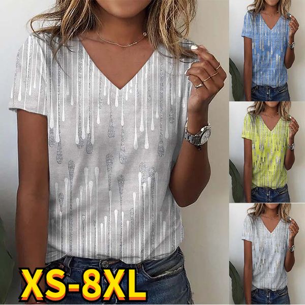 Kadın T-Shirt Yaz Kadınlar Soyut Serin Baskılı Kısa Kollu V Boyun Kadın Gündelik Külkü Moda Üstleri Zarif T Shirt Tasarım 230518