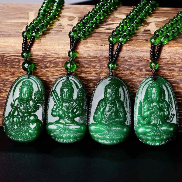 Collana con ciondolo verde Guanyin Stile cinese Ornamento buddista Maitreya Buddha Amuleto Donna Uomo Maglione Pendenti Induismo