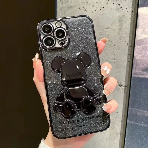 YEZHOU2 Designers capa para iPhone para 14 Pro Max lente pacote completo 12 capa de telefone transparente galvanizado fofo urso 117 capa protetora anti-queda X