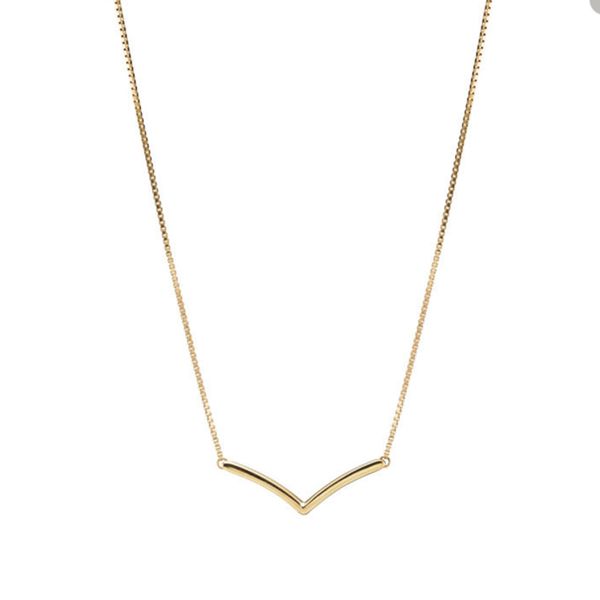 Goldene polierte Wishbone-Halskette für Pandora, 925er-Sterlingsilber, Hochzeits-Halsketten, Designer-Schmuck für Frauen, Freundin, Geschenk. Halskette mit Originalverpackung