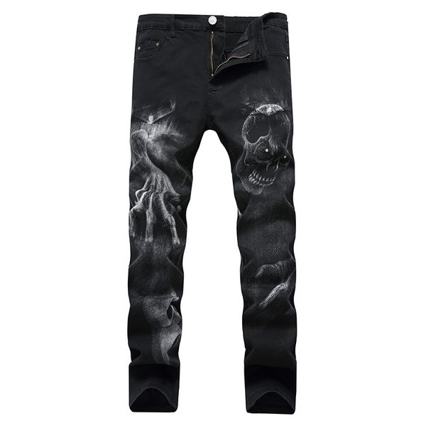 Jeans da uomo Dark Streetwear Skull Print Punk Uomo Pantaloni slim vintage Hip Hop Pantaloni in denim di cotone elasticizzato per adolescenti Pantalones 230519