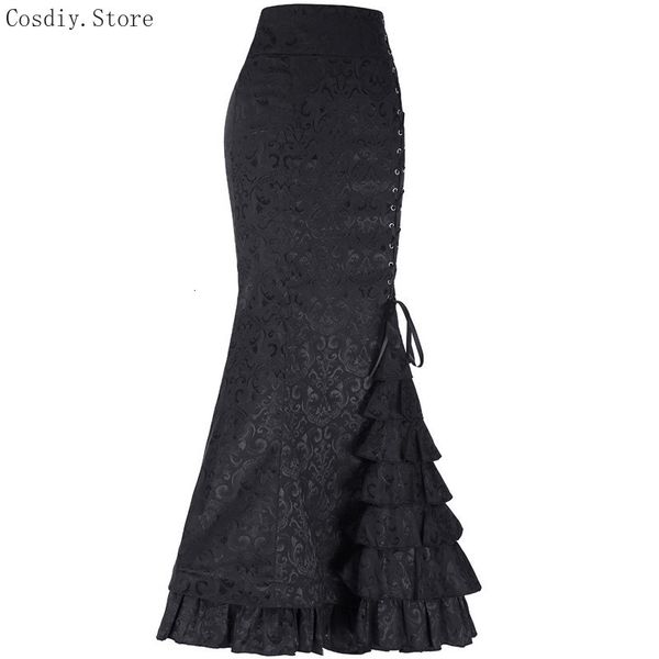 Gonne Gonna aderente a sirena jacquard Vintage Maxi Floor Donna Solid Lace Up Ruffle Elegante Party Ball Floral Punk For Lady 230519