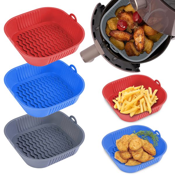 Stampi da forno Quadrati in silicone per friggitrice ad aria Cestino riutilizzabile Vassoio per pentole Alimenti resistenti al calore per accessori per pollo AirFryer 230518