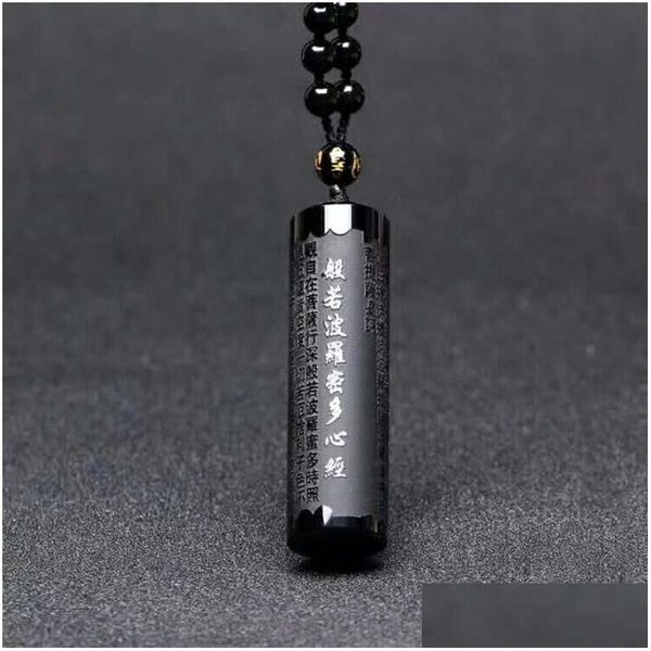 Colares pendentes Obsidiana Natural Prajna Paramita Sutra Buda Colar com Minchas Lucky Jóias de moda para homens para homens Dhq96