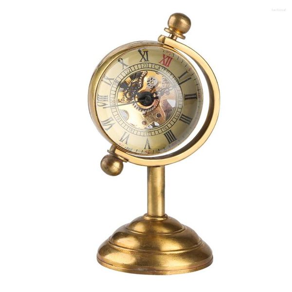 Relógios de bolso Globe Globe Gold Desk Relógio para homens Creative Home Decoration Women Copper Table Winding Movement