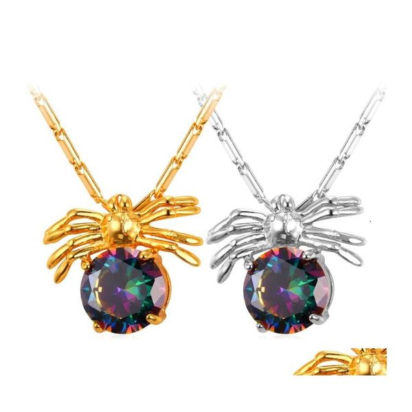 Подвесные ожерелья Collare Crystal Spider Men Men Gold/Sier Color Большой каменный кубический цирконий оптовые ожерелье для животных женщин Dewelry Dhg8t