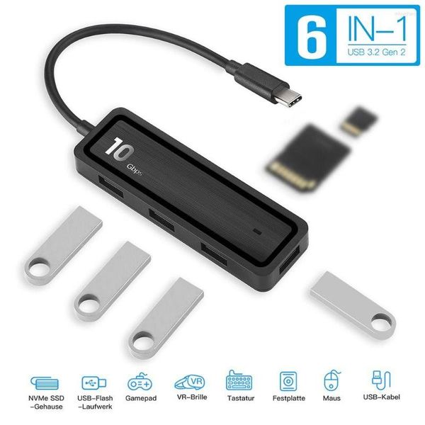 Lettore di schede di memoria per computer Espansore USB 6 in 1 10 Gbps 3.2 Hub di tipo C Trasmissione dati veloce Splitter USB-C