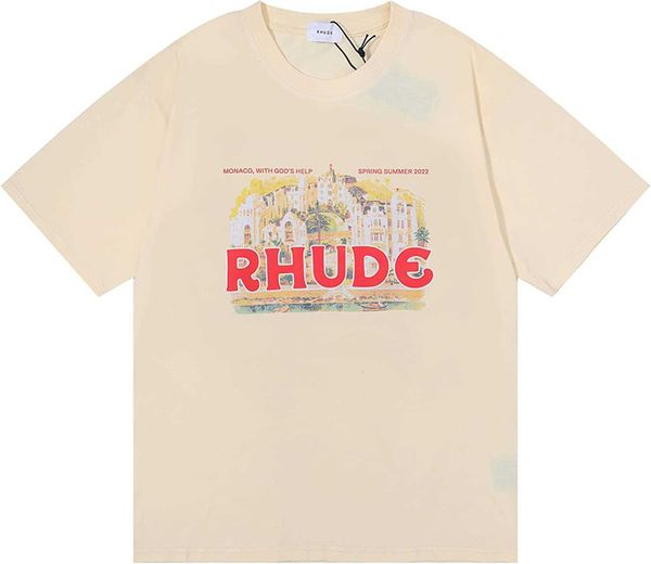 RHUDE Maglietta da uomo Summer Fashion Cotton Rhude Maglietta a maniche corte Street Simple Illustration Stampa Joker Trend Camicie per uomo e donna.