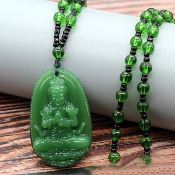 Einzigartige natürliche grüne Quarz geschnitzte Buddha-Glücksamulett-Anhänger-Halsketten für Frauen-Herren-Pullover-Anhänger-Schmucksachen