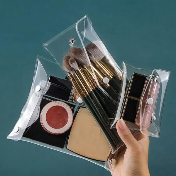 Borsa per il trucco Organizzatore trasparente Borse per cosmetici Custodia per pennelli portatile da viaggio Borsa per penna trasparente in PVC Borsa per il lavaggio del bagno