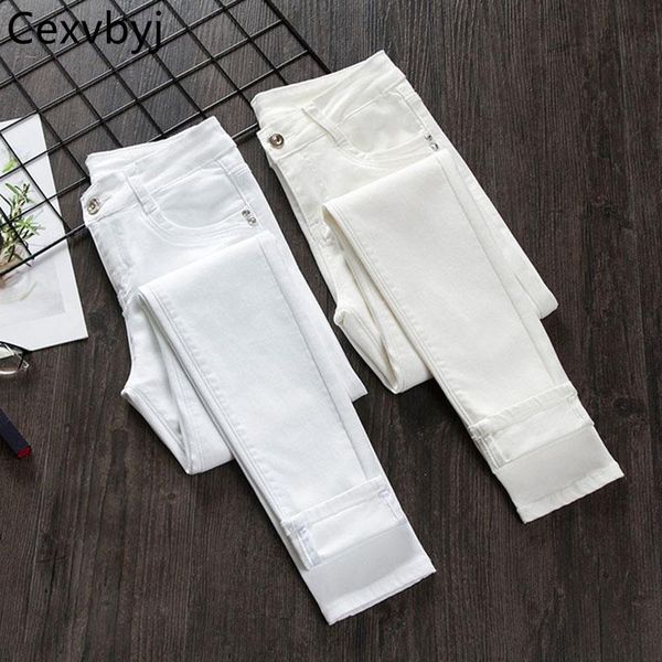 Jeans Mode weiße Skinny Jeans für Frauen Herbst Einfache Stretch Denim Bleistifthose elegante hohe Taille übergroße Vaqueros Pantalone