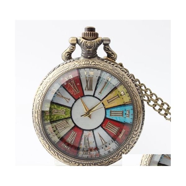 Карманные часы стеклянные чехлы для часа ожерелье мужчины женщины в стиле стимпанк винтажные римские цифры кварцевые брелки доставки Dhbbd