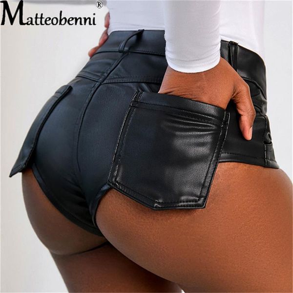 Shorts Sexy Black Pu Fashion Casual Shorts Mulheres Cloths Coloque Faux Goth Goth High Wands Shorts Y2K Mulher quente calça curta