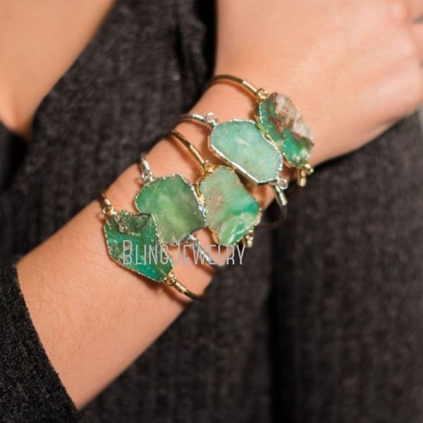 Bangle BM44349 Crisoprasio verde guarigione cristallo pietra grezza polsino braccialetto naturale damigella d'onore regalo Boho gioielli da sposa 230519
