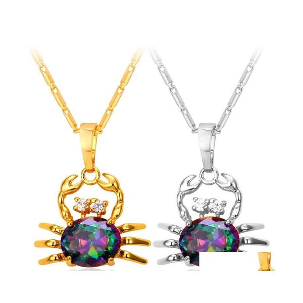 Collane con ciondolo Collare Cristallo Carino Granchio Oro / Argento Colore Cubic Zirconia Gioielli animali marini Segno zodiacale Cancro Collana Donna Drop Dhwvs