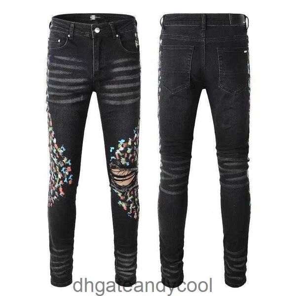 Mode Denim Amirres Jeans Designer Hosen Mann 2023 Neue Stil Loch Persönlichkeit High Street Hosen Abnehmen Kleine Fuß Farbe Jeans Männer Loch Hosen HGD4