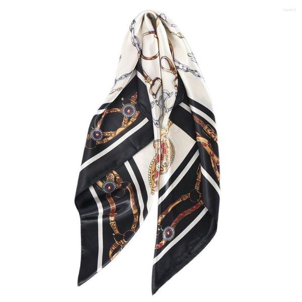 Sciarpe Sciarpa Capelli Quadrato 90X90cm Foulard Seta Estate Nero Bianco Foulard Bandana Raso Cheveux Morbido Fazzoletto Donna