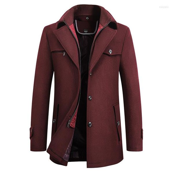 Trench de trincheira masculina Marca confortável de lã grossa misturas en ervidas do casaco de ervilha de inverno Moda quente masculino casual sobretudo casual