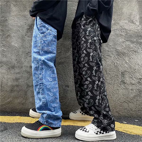 Mens Jeans Bandana Uomo Ricamo Primavera Gamba larga Pantaloni in denim Pantaloni larghi oversize Pantaloni dritti Paisley Abbigliamento di marca 230519