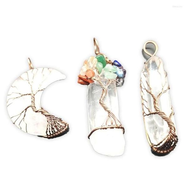 Anhänger Halsketten 3 Stück Mond Halskette Eleganter Lebensbaum Wire Wrap Ring Modeaccessoire Valentinstag Edelsteine für den Alltag Wir Dhfxe