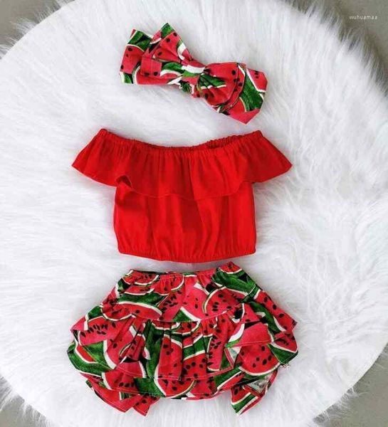 Kleidung Sets Süße Kleinkind Baby Mädchen Kid Straped Rüschen Rote Tops Shorts/Hosen Kopfbedeckung Sunsuit Kleidung Sommer Mädchen Set