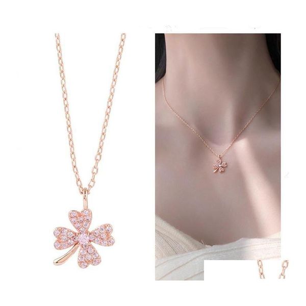 Collane con ciondolo Trendy Oro rosa Zircone Collana con trifoglio Gioielli femminili Moda Principessa Sier Placcato Ragazza Clavicola Bijou Drop Deliv Dhcps