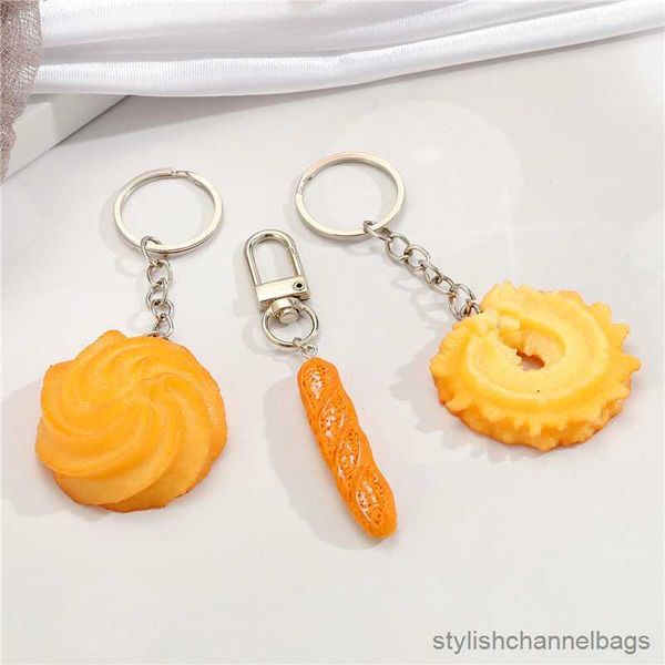 Chaves de Keychains Bread Food Pingente Chain Key for Friend Gift Creative Simulation Biscuit Baguette Bag Box Key Ring