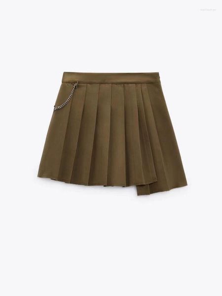 Röcke Zach AiIsa Counter Qualität Sommer Damenbekleidung Design Sinn Unregelmäßige breite Falte Metallkette Dekoration Minirock Hosen