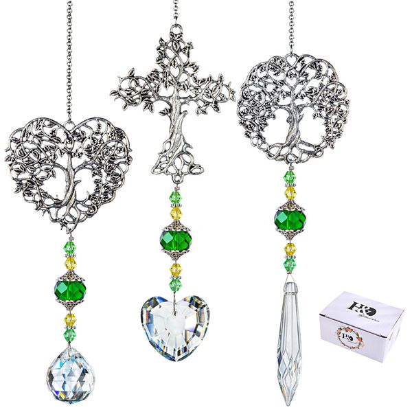 Садовые украшения H D 3pcs Дерево жизни Suncatcher Ornament Ornament Rainbow Crystal Prisms Ders Decor Windo