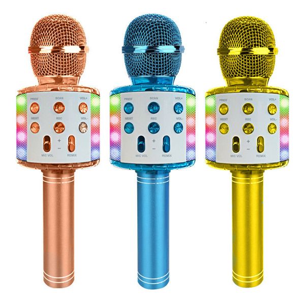 Microfoni Wireless Karaoke Microfono Palmare Portatile Ser Home KTV Player con luci LED danzanti Funzione di registrazione per regali per bambini 230518