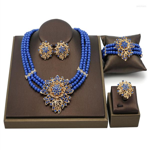 Серьги ожерелья установили 2023 модные африканские бусины, женщины ювелирные изделия, дубай золотой цвет, наборы Cecklace, оптовые нигерийские свадебные бренды